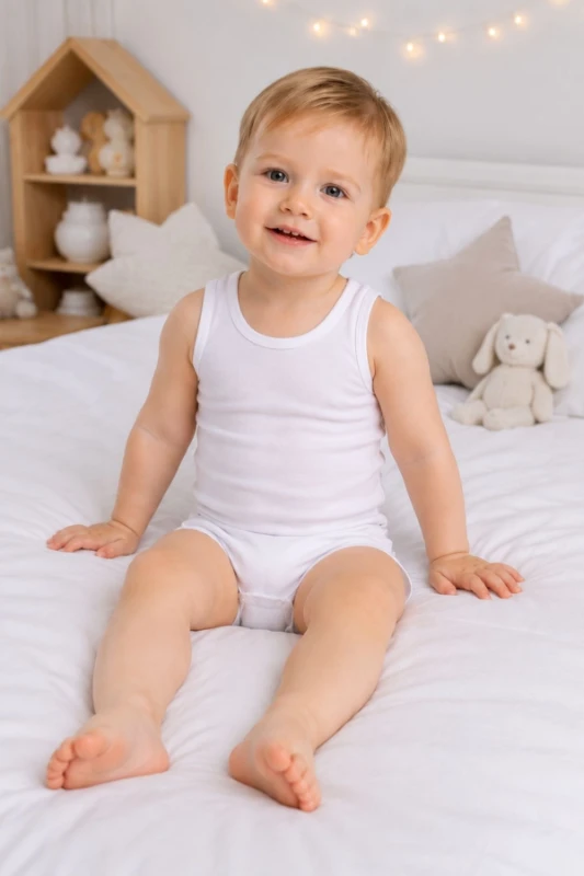 Pamuklu Kalın Askılı Kolsuz Unisex Bebek Body - Beyaz - BEYAZ