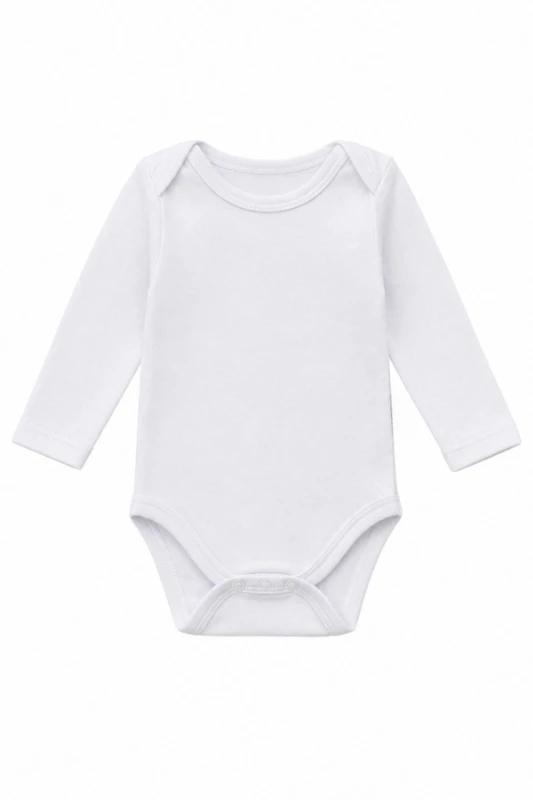 Pamuklu Uzun Kollu Unisex Bebek Body - Beyaz - BEYAZ