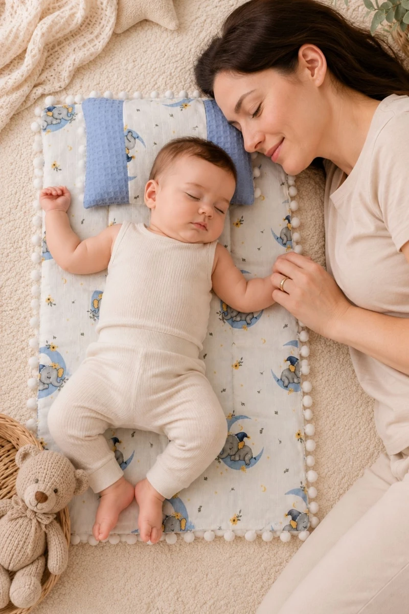 Fil Desenli %100 Pamuk Müslin Bebek Alt Açma Minderi Unisex