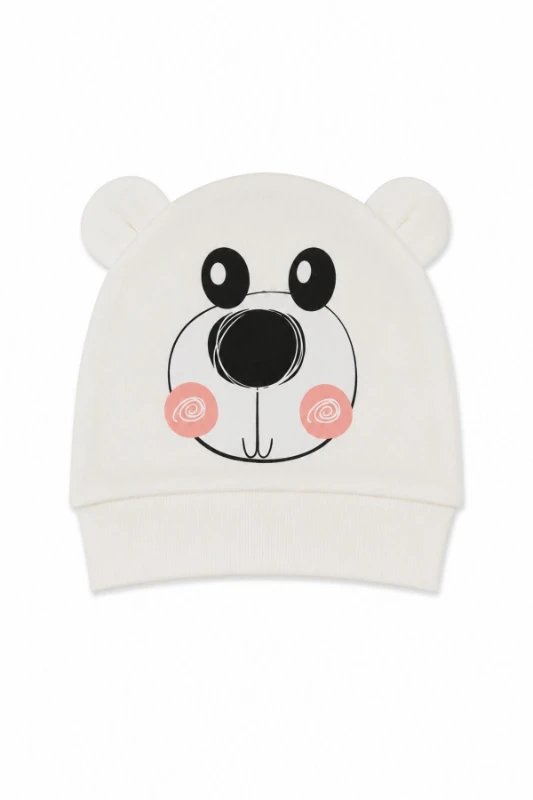 %100 Pamuk İnterlok Unisex Bebek Ayılı Bere (0–12 Ay)