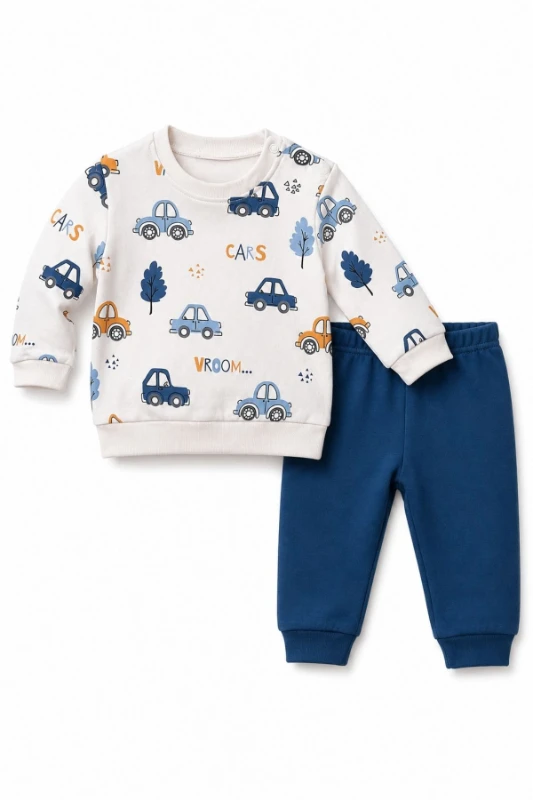 Cars Araba Desenli %100 Pamuk İnterlok Erkek Bebek 2’li Takım - LACİVERT